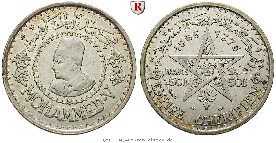 Klicken Sie auf das Bild um es auf Ihrem Rechner zu speichern marokko-mohammed-v-500-francs/56903.jpg