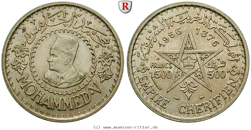 Klicken Sie auf das Bild um es auf Ihrem Rechner zu speichern marokko-mohammed-v-500-francs/56905.jpg