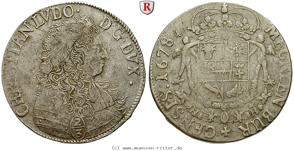 Klicken Sie auf das Bild um es auf Ihrem Rechner zu speichern mecklenburg-christian-ludwig-i-2-3-taler/100818.jpg
