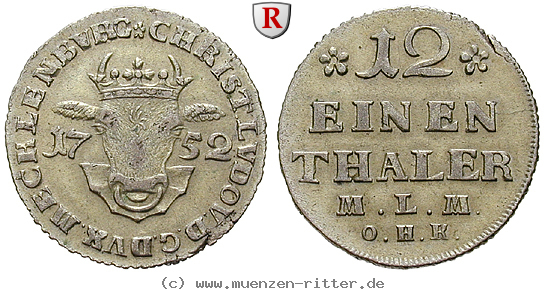 Klicken Sie auf das Bild um es auf Ihrem Rechner zu speichern mecklenburg-christian-ludwig-ii-1-12-taler/100884.jpg