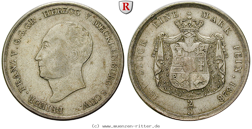 Klicken Sie auf das Bild um es auf Ihrem Rechner zu speichern mecklenburg-friedrich-franz-i-2-3-taler/31516.jpg