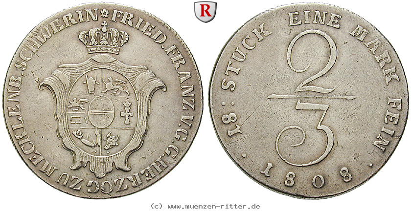 Klicken Sie auf das Bild um es auf Ihrem Rechner zu speichern mecklenburg-friedrich-franz-i-2-3-taler/43172.jpg