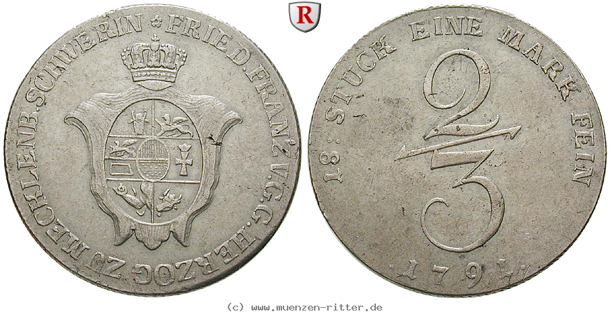 Klicken Sie auf das Bild um es auf Ihrem Rechner zu speichern mecklenburg-friedrich-franz-i-2-3-taler/83916.jpg