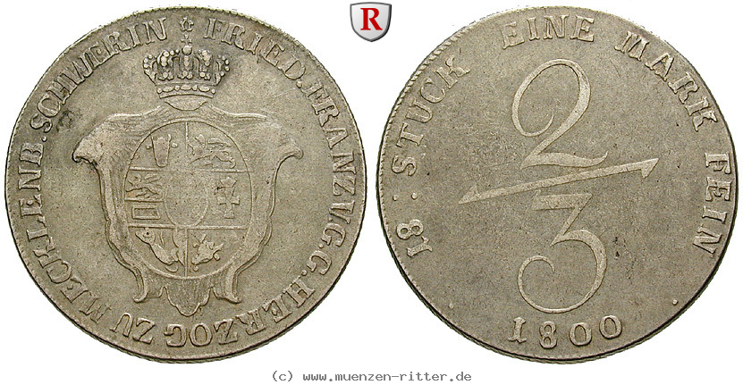 Klicken Sie auf das Bild um es auf Ihrem Rechner zu speichern mecklenburg-friedrich-franz-i-2-3-taler/88827.jpg