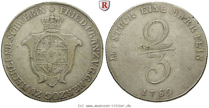 Klicken Sie auf das Bild um es auf Ihrem Rechner zu speichern mecklenburg-friedrich-franz-i-2-3-taler/88828.jpg