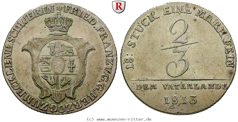 Klicken Sie auf das Bild um es auf Ihrem Rechner zu speichern mecklenburg-friedrich-franz-i-2-3-taler/90649.jpg