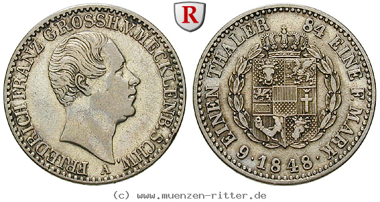 Klicken Sie auf das Bild um es auf Ihrem Rechner zu speichern mecklenburg-friedrich-franz-ii-1-6-taler/34245.jpg