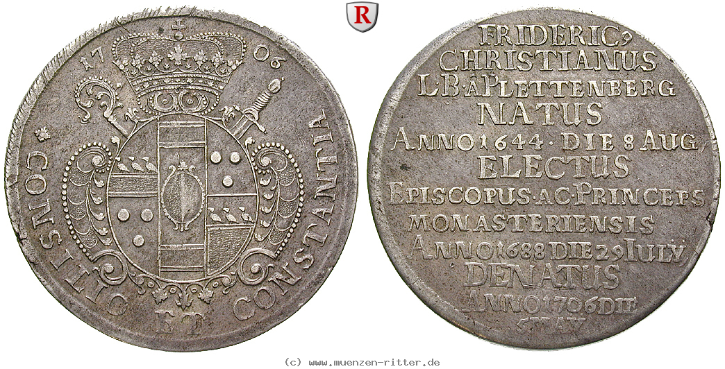 Klicken Sie auf das Bild um es auf Ihrem Rechner zu speichern muenster-bistum-friedrich-christian-von-plettenberg-reichstaler/82116.jpg