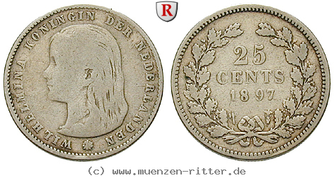 Klicken Sie auf das Bild um es auf Ihrem Rechner zu speichern niederlande-wilhelmina-i-25-cents/49200.jpg