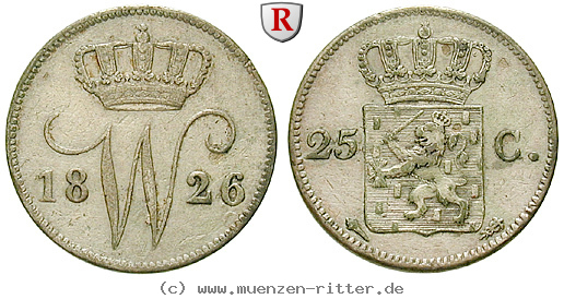Klicken Sie auf das Bild um es auf Ihrem Rechner zu speichern niederlande-willem-i-25-cents/57788.jpg