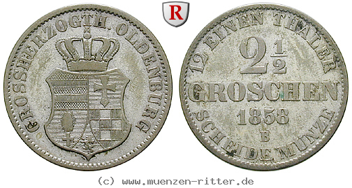 Klicken Sie auf das Bild um es auf Ihrem Rechner zu speichern oldenburg-nicolaus-friedrich-peter-2-1-2-groschen/86110.jpg