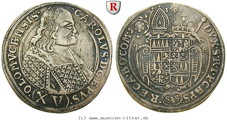 Klicken Sie auf das Bild um es auf Ihrem Rechner zu speichern olmuetz-bistum-karl-ii-von-liechtenstein-15-kreuzer/54616.jpg
