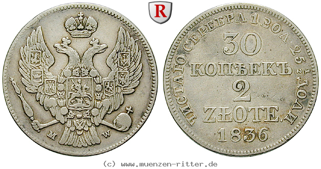 Klicken Sie auf das Bild um es auf Ihrem Rechner zu speichern polen-nikolaus-i-von-russland-2-zlote--30-kopeken/32909.jpg