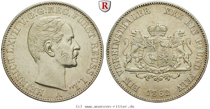Klicken Sie auf das Bild um es auf Ihrem Rechner zu speichern reuss-heinrich-lxvii-vereinstaler/54438.jpg