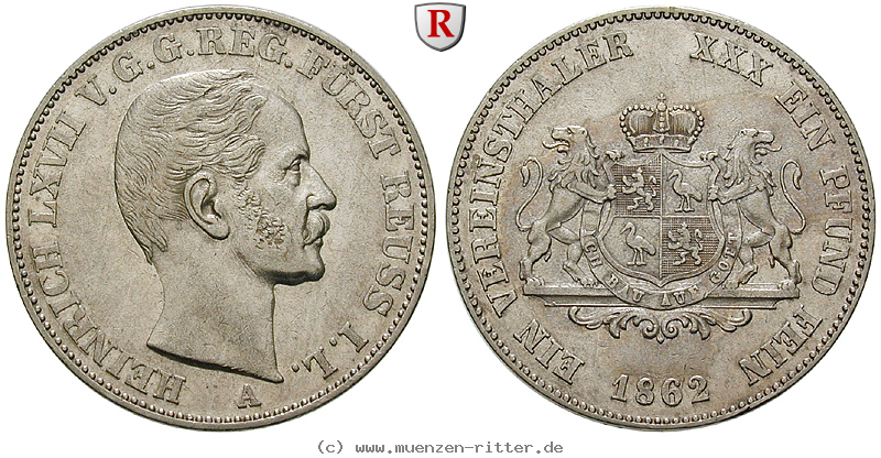 Klicken Sie auf das Bild um es auf Ihrem Rechner zu speichern reuss-heinrich-lxvii-vereinstaler/85146.jpg