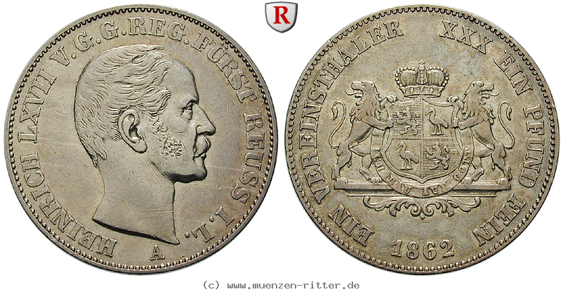 Klicken Sie auf das Bild um es auf Ihrem Rechner zu speichern reuss-heinrich-lxvii-vereinstaler/93114.jpg