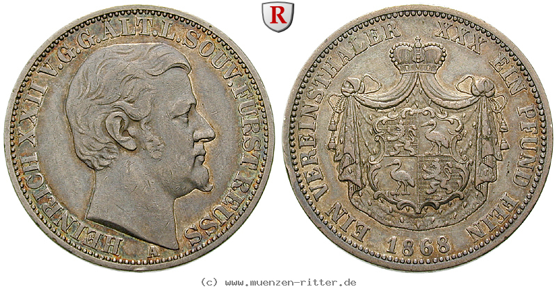 Klicken Sie auf das Bild um es auf Ihrem Rechner zu speichern reuss-heinrich-xxii-vereinstaler/93113.jpg