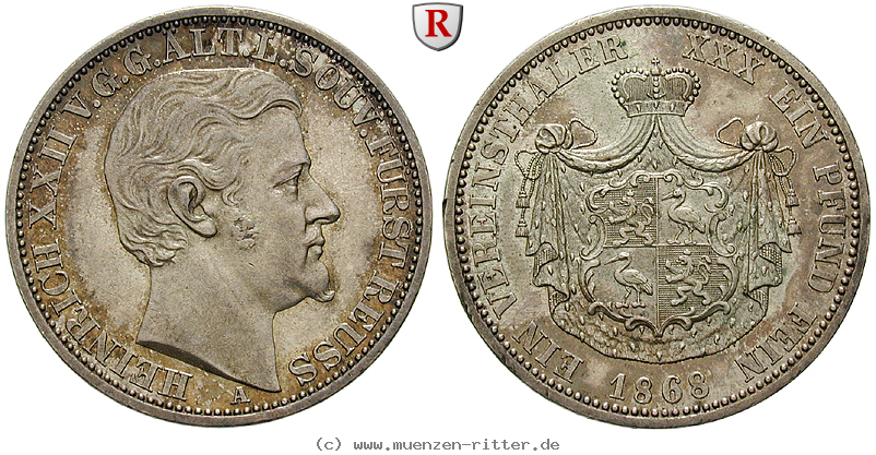 Klicken Sie auf das Bild um es auf Ihrem Rechner zu speichern reuss-heinrich-xxii-vereinstaler/94180.jpg