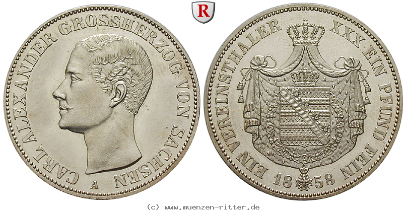 Klicken Sie auf das Bild um es auf Ihrem Rechner zu speichern sachsen-carl-alexander-vereinstaler/29222.jpg