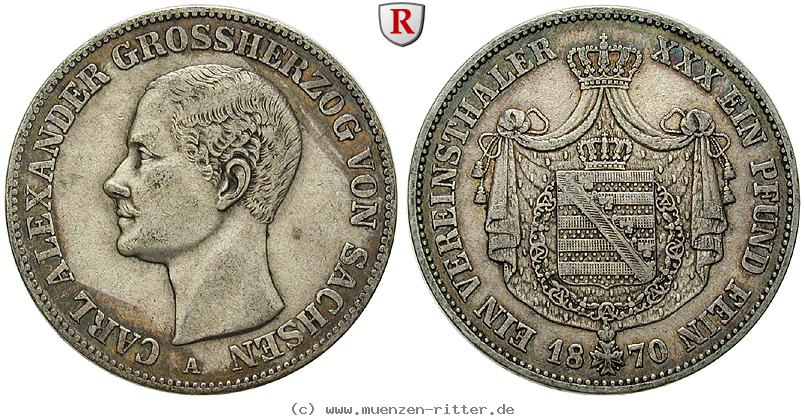 Klicken Sie auf das Bild um es auf Ihrem Rechner zu speichern sachsen-carl-alexander-vereinstaler/66167.jpg