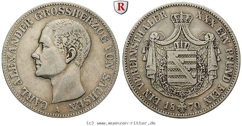 Klicken Sie auf das Bild um es auf Ihrem Rechner zu speichern sachsen-carl-alexander-vereinstaler/66735.jpg