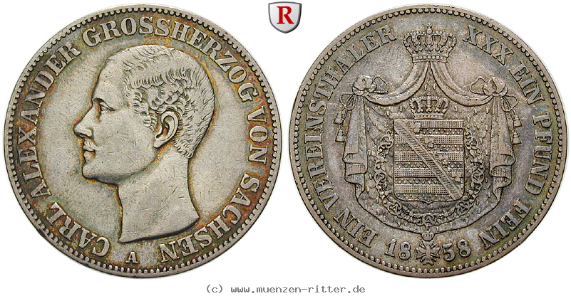 Klicken Sie auf das Bild um es auf Ihrem Rechner zu speichern sachsen-carl-alexander-vereinstaler/90725.jpg