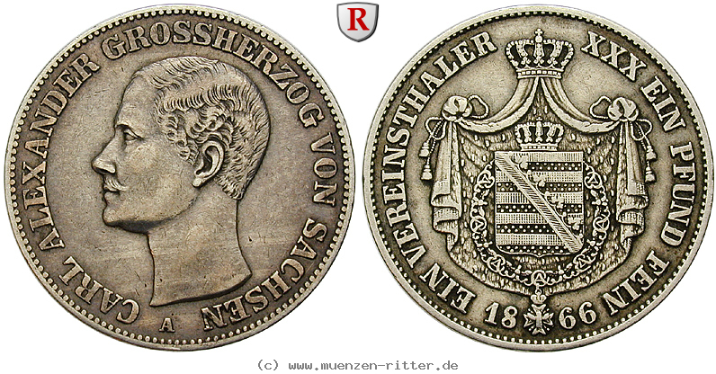 Klicken Sie auf das Bild um es auf Ihrem Rechner zu speichern sachsen-carl-alexander-vereinstaler/91642.jpg