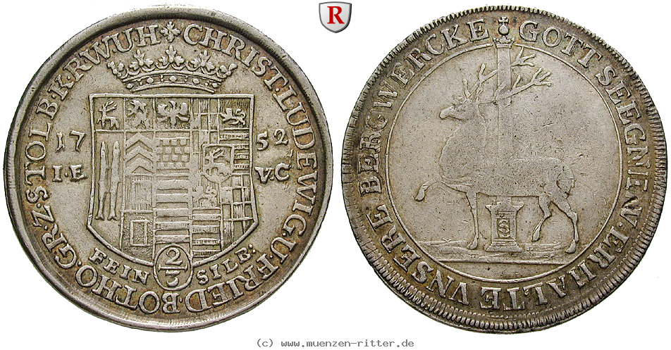 Klicken Sie auf das Bild um es auf Ihrem Rechner zu speichern stolberg-christoph-ludwig-ii-und-friedrich-botho-2-3-taler/81482.jpg