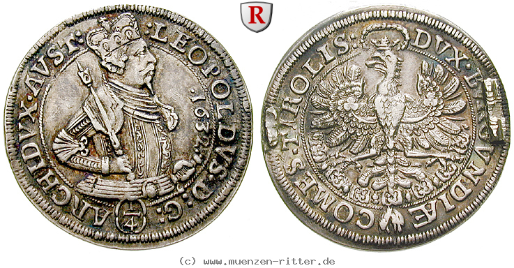 Klicken Sie auf das Bild um es auf Ihrem Rechner zu speichern tirol-grafschaft-erzherzog-leopold-v-1-4-taler/75891.jpg
