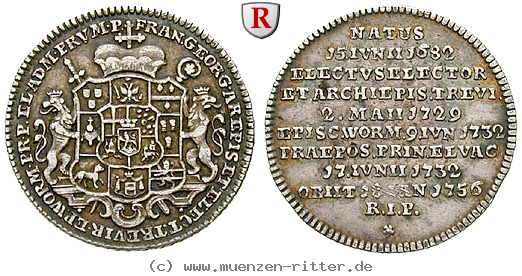 Klicken Sie auf das Bild um es auf Ihrem Rechner zu speichern trier-bistum-franz-georg-von-schoenborn-1-16-taler/63612.jpg