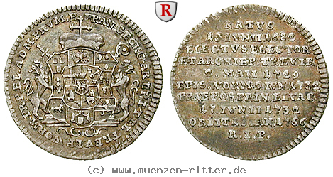 Klicken Sie auf das Bild um es auf Ihrem Rechner zu speichern trier-bistum-franz-georg-von-schoenborn-1-32-taler/69126.jpg
