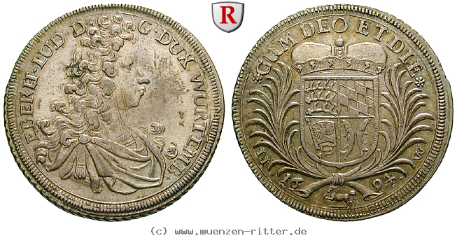 Klicken Sie auf das Bild um es auf Ihrem Rechner zu speichern wuerttemberg-eberhard-ludwig-1-4-reichstaler/92392.jpg