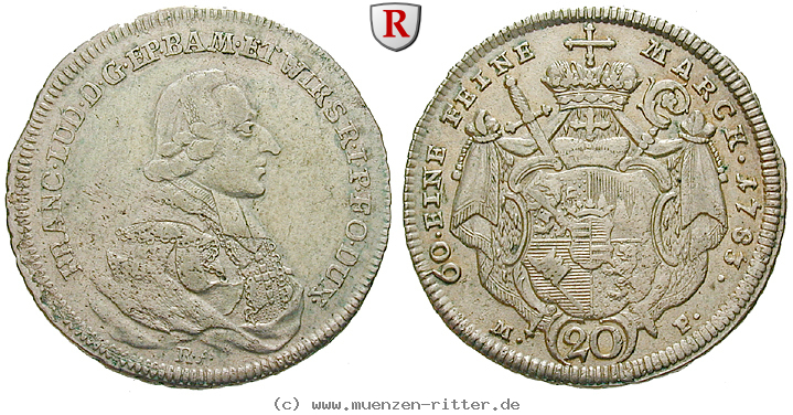 Klicken Sie auf das Bild um es auf Ihrem Rechner zu speichern wuerzburg-bistum-franz-ludwig-von-erthal-20-kreuzer/41650.jpg